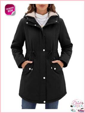 Warm Winter Hooded Parka Jacket Fleece Lined Puffer Coat